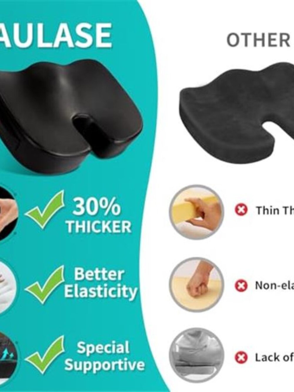 Memory Foam Seat Cushion 4 Inch Thick Coccyx Cushion Office Chair Back Pain - Picture 3 of 6